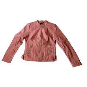 Express Womens Faux Leather Moto Jacket Pink Large